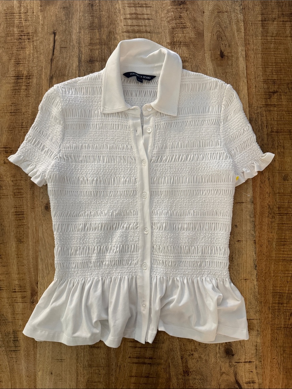 Veronica Beard Ellisandra White Smocked Peplum Button-Down short sleeve top NEW - Picture 6 of 10
